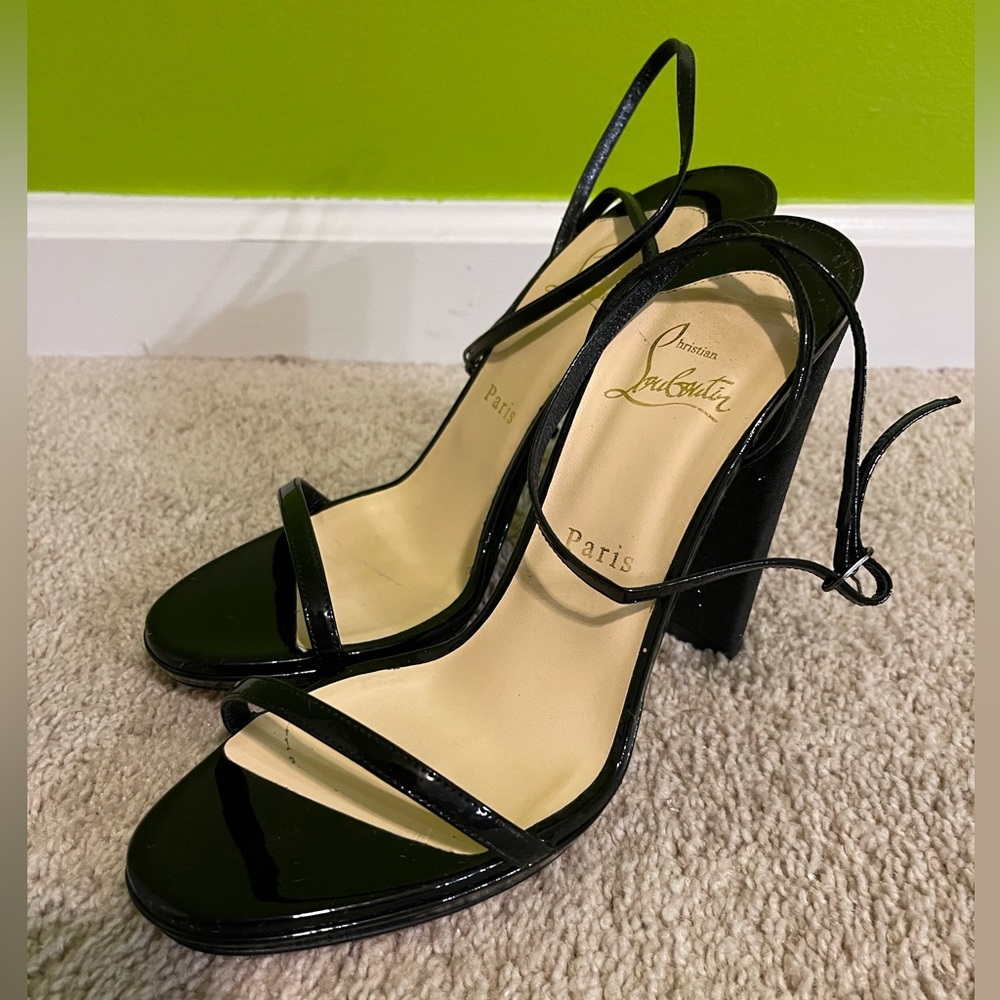 $895 Christian Louboutin ankle strap patent-leather sandals, Size EU 40|US 9.5